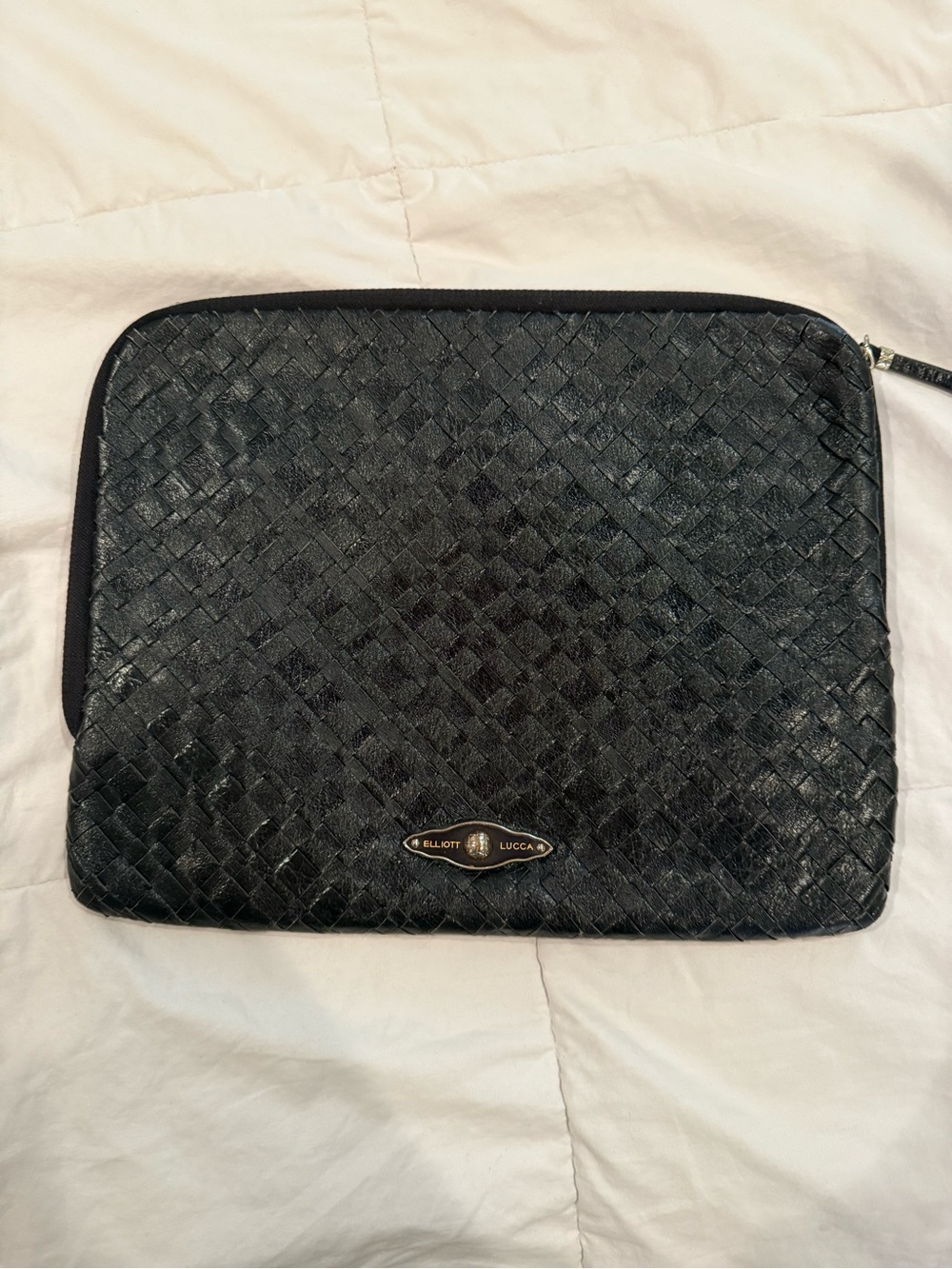Elliott Lucca Black Woven Leather Laptop Sleeve